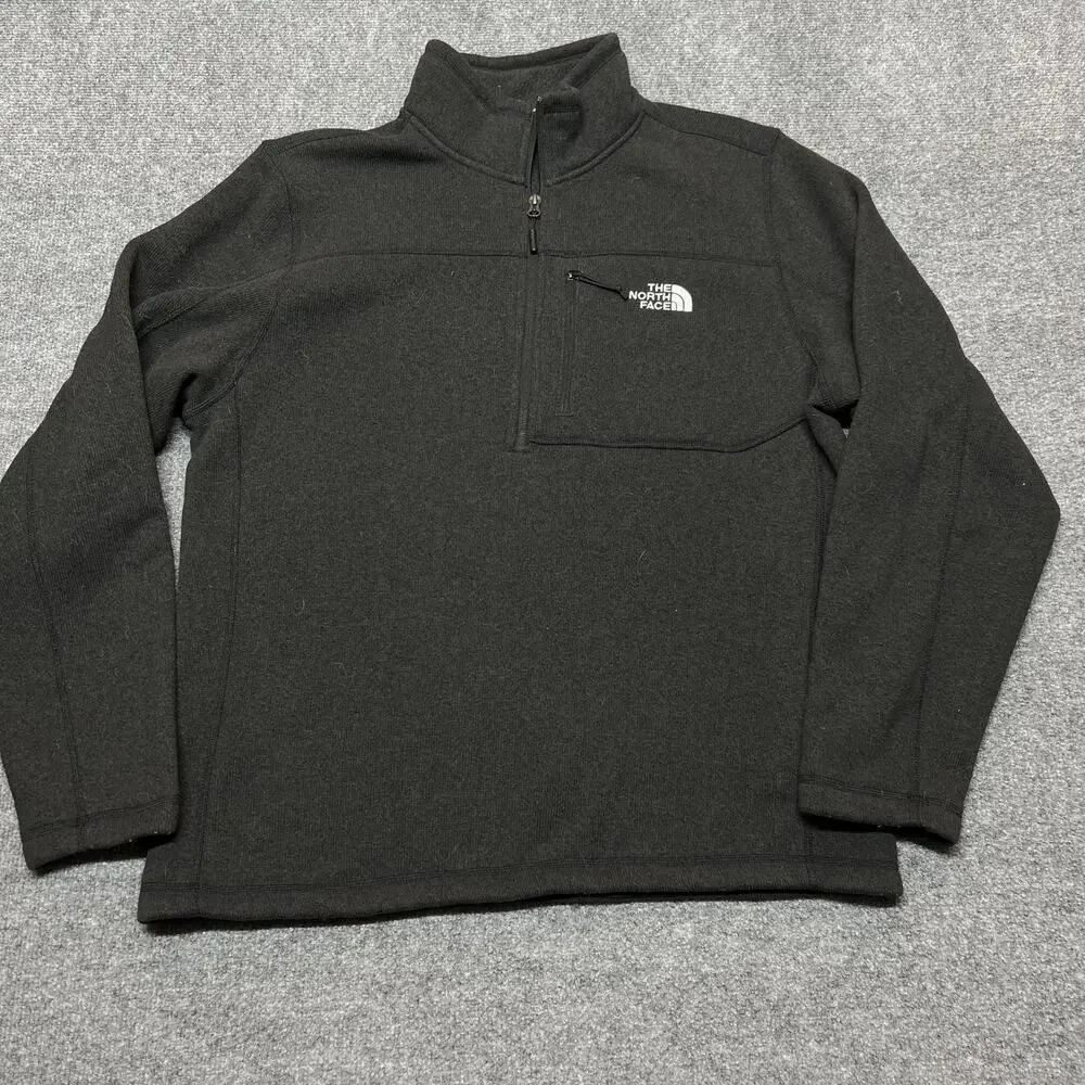 The North Face Fleece Pullover Mens Large Black 1/4 Zip Long Sleeve Shirt Hiking